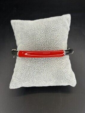 Milor Italy 925 Sterling Silver Red Enamel Hinged Bangle Bracelet